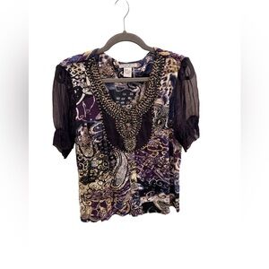 Alberto Makali Beaded Multicolor 100% Viscose Blouse with Mesh Sleeves